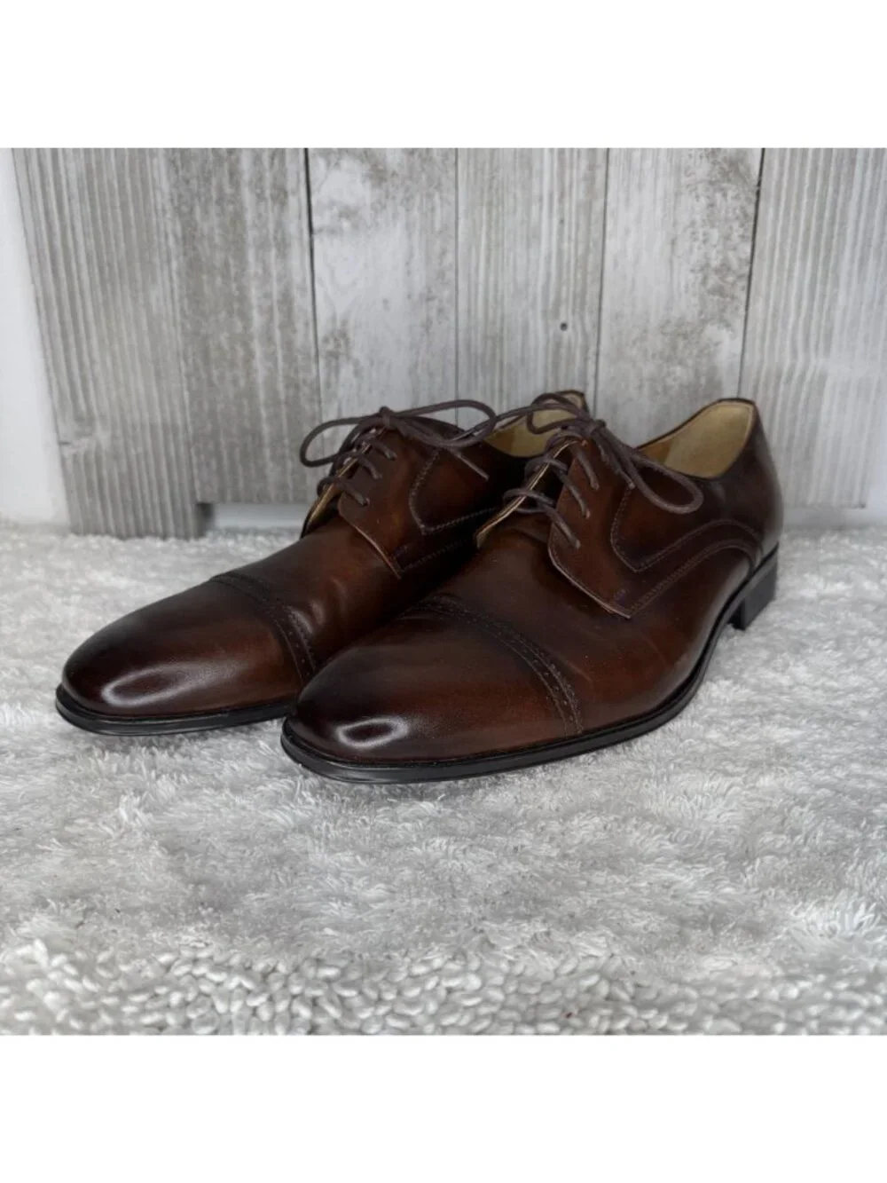 Shoopen Black Label Men's Brown Leather Quarter-Brogue Derby Shoes Size 10 NEW